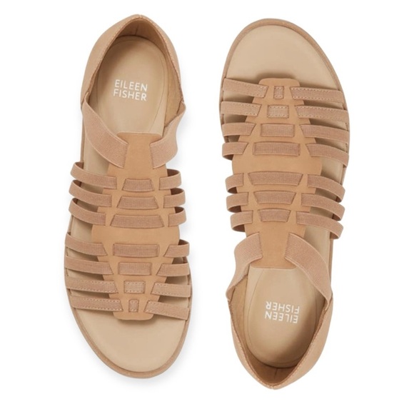 NEW Eileen Fisher Rato Elastic Tan Nubuck Gladiator‎ Sandals Flats Size 7.5 - Picture 2 of 7